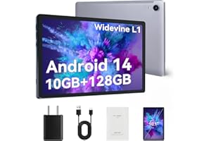 FECLYDET Tablet 10 Pulgadas, Android 14 Octa-Core con 10GB RAM+128GB ROM(1TB TF), Widevine L1,Bluetooth 5.0, Cámara Dual, 5000mAh, WiFi6 (Gris)