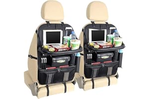 Yinleader Pkw-Organizer, PU-Leder, wasserfest, Sitzlehnenschutz, 4 USB-Ladeanschlüsse, iPad Mini-Halter, viele Taschen, inklusive Taschentuchbox, Tablett