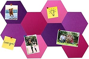 HULAVO Lot de 8 dalles hexagonales en feutre et liège, autocollantes, pour tableau d'affichage, bureau, école, maison, décoration murale, autocollants, mémos, photos(Violet Dégradé)