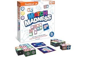 FoxMind Games: Match Madness, Family Board Games for Kids Ages 7 and up, Teens, and Adults. Pattern Block Matching Board Game, Puzzle Game Think Fast to Make the Match, 1 to 4 Players