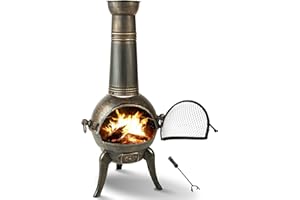 tectake® Brasero Exterieur Poêle en Fonte Chauffage au Bois Cheminée de terrasse extérieure Style Antique avec Porte grillagée & tisonnier 44 x 52 x 115 cm pour Aménagement Salon de Jardin Exterieur