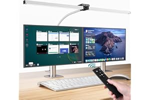 vatato Double Head LED Desk Lamp, Dimmable 24 W 80 cm Desk Lamp for Home Office, Clampable Eye Protection Daylight Lamp with Remote Controls, 5 Colours, 5 Brightness Office Table Lamp (White)