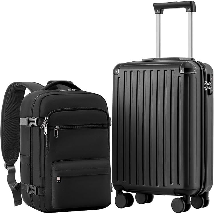 COOLIFE Koffer trolley reiskoffer van ABS hard shell trolley 4 wielen TSA- slot de koffer bevat 1 reistas en 1 toilettas, donkergroen/bruin, Handgepäck-Set 3tlg