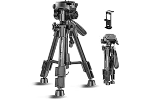 CAMBOFOTO 24'' Mini Compact Portable Travel Tripod for Smartphones and Small Cameras, Lightweight Portable Tabletop Stand with 3-Way Pan Head, Lightweight Tripod with 2-in-1 clip for Photography