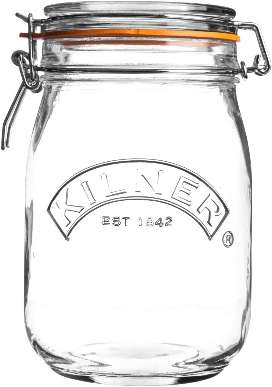 Kilner Clip Top Jar 1 Litre (1000ml) Airtight Glass Storage Jar for Preserving Fruits Vegetables Coffee Tea Rice Flour Nuts Pasta