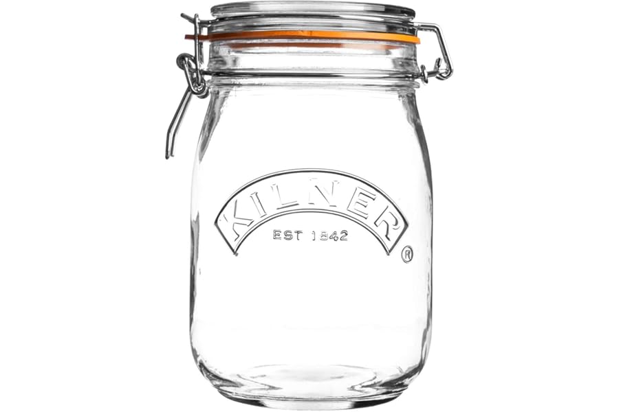 Kilner Clip Top Jar 1 Litre (1000ml) Airtight Glass Storage Jar for Preserving Fruits Vegetables Coffee Tea Rice Flour Nuts Pasta