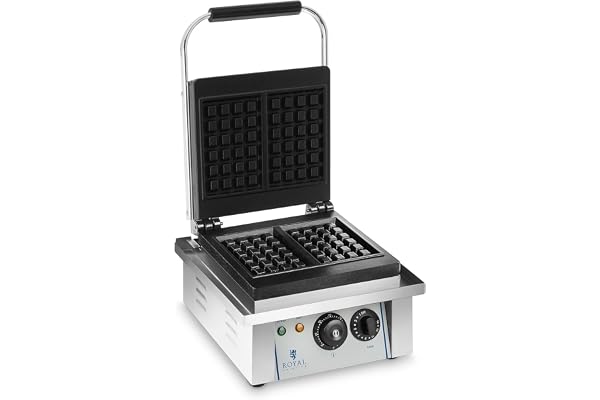 Royal Catering Gaufrier Machine à Gaufres Carré RCWM-2000-E (37x32x50cm, 2.000 W, gauffre 10 x 17 cm, minuterie jusqu'à 15 min, fonte et emaille)