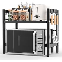 Scaffale A Parete Per Microonde JAOGAUS - 57x36x14.5 Cm, Portata 30 Kg, Con 6 Ganci, Per Cucina E Bagno