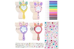 SUVEK Einhörner Basteln, 26 Stück Kindergeburtstag Einhorn Holzspiegel für Kinder, DIY Holz Bastelset Geburtstagsdeko, Handgemachter Spiegel Unvollendeter handgemalter Spiegel, Geschenk für ein Mädchen