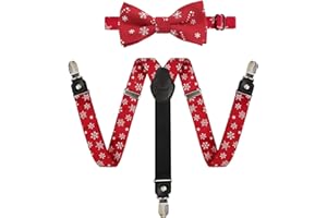 Alizeal Set di bretelle elastiche e regolabili e papillon per bambini, motivo natalizio, 069