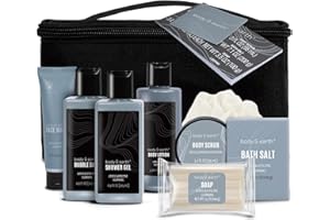 Body & Earth Set da Bagno da Uomo 8 Pezzi, Set Regalo da Profumato Alla Pelle, Confezione Regalo da Uomo con Sacchetto Per la Conservazione, Regali per la Festa del Papà e di San Valentino