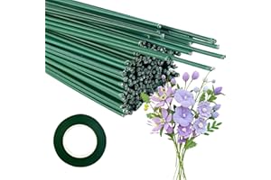 Xmart 150 pièces Tige Fleur Artificielle Tige Fleuriste Vert Fil de Fleurs 30cm Diametre 2mm avec 1 Ruban Adhesif pour le Bricolage les Artificielles Couronne Bouquet les Travaux Manuels