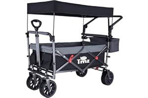 ‎TMZ TMZ Bollerwagen faltbar mit Dach Handwagen Transportkarre Gerätewagen Strandwagen Mit Hinterradbremse | klappbar | Vollgummi-Reifen | bis 120 kg Tragkraft, Schwarz/Grau