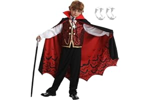 Miulruma Vampir Kostüm Kinder Jungen Halloween Kostüm Verkleidung Deluxe Set mit Umhang Schwarz Kinder-Vampirgebiss Nightglow Tattoo Karneval Mottoparty Dracula Cosplay Party