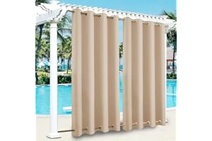 SK Studio Outdoor Curtains for Patio Waterproof Sunlight Block Rustproof Grommet Top and Bottom Windbreak Privacy Curtain for Gazebo, Front Porch, Pergola, 1 Panel, Beige 2, 100" W x 84" L