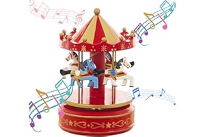 MINGZE Cajas Musicales, Caja de música de Europea con 4 Caballos con carrusel, para niñas Niños Niños Bebé Navidad Cumpleaños Cumpleaños Regalo (Star-Red)