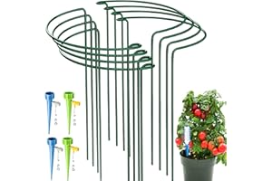 KAZITOO 8 Stück Metall Halbrunde Garten Pflanzenhalter, Metallblumenstützen Ringkäfig-Gartenrand mit 4 Automatisch Bewässerung Set für Topfpflanzen, Tomaten, Rose, Pfingstrose (40X25cm)