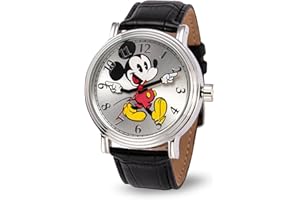 Disney Myszka Miki dla dorosłych vintage przegubowe ręce analogowy zegarek kwarcowy, Srebrny, srebrny, czarny, Mechanizm kwarcowy