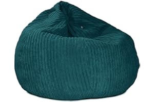 rucomfy Beanbags Slouchbag Large Corduroy Bean Bag Chair - Adult Bean Bag with Filling - Home Furniture Seating for Living Room or Bedroom - Machine Washable - 80 x 110cm (Teal, Beanbag)