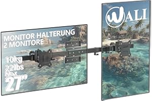 WALI Dual Monitor Wandhalterung,Monitor Halterung 2 Monitore bis 27 Zoll-Schwenkbar & Neigbar,VESA 75x75/100x100mm (012ARM),Schwarz