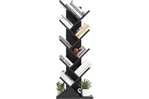 ‎ISUNIRM iSunirm Bücherregal Baumform, Standregal Eckregal mit 9 Ebenen, Organizer-Regale, bodenstehendes Bücherregal für Büro, Zuhause, Schule, Regaldisplay für CDs/Zeitschriften/Bücher, Schwarz