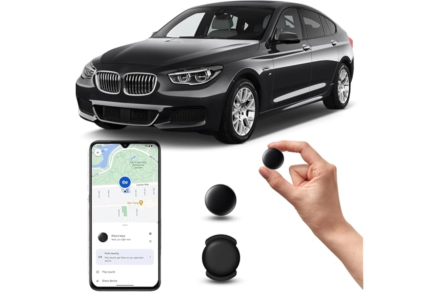 GPS Tracker for Android Car, Ai-R Android Tag, Magnetic Hidden GPS Locator without SIM without Subscription, Car Locator Compatible with Google Find My for Children Animals (1 Black)