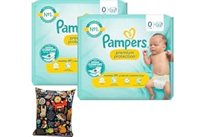 Neugeborene Windeln Bundle mit Pampers Größe 0 Premium Protection Frühwindeln und Wishesla Wet Bag Insgesamt 44 Windeln (Online Exclusive)