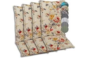 GO-DE Textil Bequeme und attraktive Polsterauflagen für Mittellehner-Gartenstühle (4er-Set, Blumen Beige, Mittellehner)