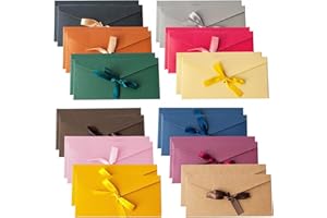 RUTBUE 24 Pieces Vellum Envelopes,Money Envelopes with Ribbons,Money Envelopes,with Ribbons,for Gift Card Wedding Birthday Party Thanksgiving Festivals Greeting Christmas Valentine's Gift Card (12 Colour)