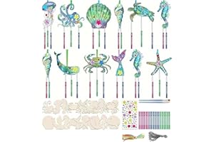 burkfeeg Set de 12 juguetes de viento de animales marinos para niños, kit de manualidades de madera para hacer juguetes de viento, set creativo de animales marinos, para cumpleaños, escuela y fiestas