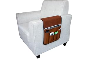 NICEYEA Upscale Leather Sofa Armrest Organizer, Non-slip Couch Sofa Chair Caddy with 5 Pockets for Phone, Book, Magazines, Tablet, Remote Control Holder Recliner Couch Tidy Hanging Storage Bag Arm Chair Tray