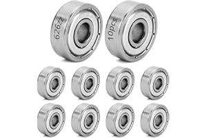 QWORK® 10 Pezzi Cuscinetti a sfere 626ZZ, cuscinetto a gola profonda in miniatura a doppia schermatura in metallo, 6x19x6mm, acciaio al carbonio