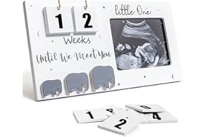 JUNOHAWK Baby Scan Photo Frames, 9.5'' X 5'' Baby Ultrasound Photo Frame with Countdown Weeks, Wooden Frame Pregnancy Gift for Expecting Mums