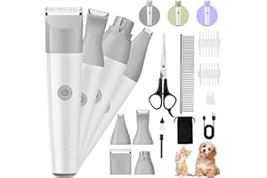 Muaket 4-in-1 Quiet Cat Clippers Set, Paw Trimmer for Dogs with 2 Speeds, USB Rechargeable Paw Trimmer, Dog Clipper for Cats, Paws, Eyes, Ears, Face, Body Grey