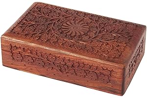 Ajuny Handgeschnitzte hölzerne Schmuck Schmuckstück Box Andenken Lagerung Organizer mit Blumenmuster