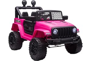 HOMCOM Kids Electric Ride On Car 12V Off Road Toy with Parental Remote Control 2 Motors Horn Lights Suspension Wheels for 3-6 Years Old Pink