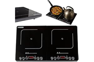 Arebos Double plaque à induction 3500W | 2 zones de cuisson avec écran tactile & minuterie | Plaque à induction portable pour le camping, le plein air & la cuisine | Protection contre la surchauffe