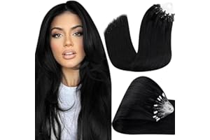 ‎HETTO Hetto Microring Extensions Echthaar Remy Micro Loop Echthaar Extensions Schwarz Microring Haarverlangerung Extensions Schwarz Glatt #1 50 cm 50g
