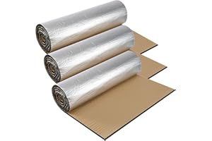 Pamatio 3 Roll Insulation Soundproofing Mat, 10mm Thick Radiator Insulation Foil Reflector, Self-Adhesive Aluminium Foil Insulation Sound Deadening Roll for Roofs, Floors, 200 x 50 cm (Roll)