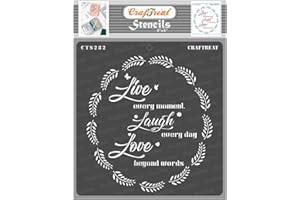 CrafTreat Pochoirs réutilisables vintage avec citation « Live Laugh Love » - Taille : 15,2 x 15,2 cm - Pochoirs d'amour pour peinture sur meubles - Jolis pochoirs de citation pour peinture sur béton