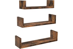 VASAGLE Mensole Da Parete A Forma Di U, Set Di 3, Stile Vintage, Scaffali Galleggianti Per Decorazioni Da Muro, In Soggiorno, Camera Da Letto, Ufficio, Marrone, 10 x 40 x 9 cm