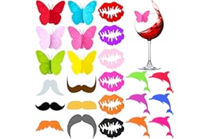 RUIJIE Glasmarkierer Glas Markierung, 24 Stück Bunte Glasmarker Silikon, Weinglasmarkierer Saugnapf, Wein Marker Trinkgläser, Teebeutel Halter Getränkemarker für Weinglas, Trinkglas, Tassen (4 Formen)