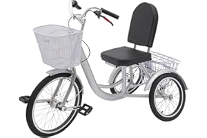 Fliuyr Dreirad für Erwachsene 26 Zoll,3 Räder 6-Gang Fahrrad mit Einkaufskorb,Fahrrad 3 Räder 150KG Tragfähigkeit mit Rückenlehne und Einkaufskorb für ältere Menschen Entwickelt,Erwachsene