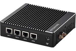Sharevdi Dispositivo Micro Firewall senza ventola In-tel N3700 Quad Core, Mini PC 4 porte In-tel 2,5 GbE i225 Gigabit NIC Mini Computer Desktop, AES-NI, USB3.0/HDMI/VGA/Wi-Fi