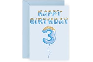 Kartka urodzinowa dla chłopca - niebieskie balony na imprezę - kamień milowy karty dla dzieci wiek trzy - kartka na trzecie urodziny dla chłopca - w zestawie z zabawnymi naklejkami - wyprodukowana w Wielkiej Brytanii przez Central 23
