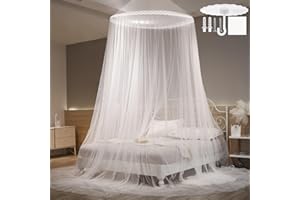 CINGHIA Moustiquaire Dome Lit Baldaquin - Blanc Double Place sans Porte, Grand Filet Tente, Ciel de Lit 60x250x1100cm