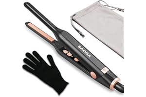 Mini Lisseur pour Cheveux Courts, SAOSA 2-in-1 Mini Lisseur en Céramique, Petit Lisseur Portatif, 90°C- 210°C, pour Cheveux Courts, Cheveux de génie et Barbes d'hommes, Double Tension, Or rose