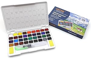 ARTME Akwarele/Zestaw kostek akwarelowych w etui z pędzlem – 36 żywych kolorów, niezbędne materiały artystyczne.