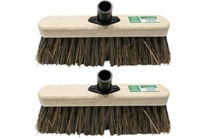 BARGAINS-GALORE 2 X 12" Broom Head - Wooden Hard Yard Garden Sweeping Cleaning Brush Bristle Stiff Inch | Set of 2 | Emergency Replacement - 12 Inch 2 Pieces