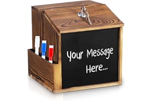 PRITOK Wooden Suggestion Box: Comment Collection Box with Locking Lid and Side Slot, Wall Mounted Comment Ballot Box for School, Office, Hospital Dark, Donation(8.26 x 8.07 x 6.5 In)